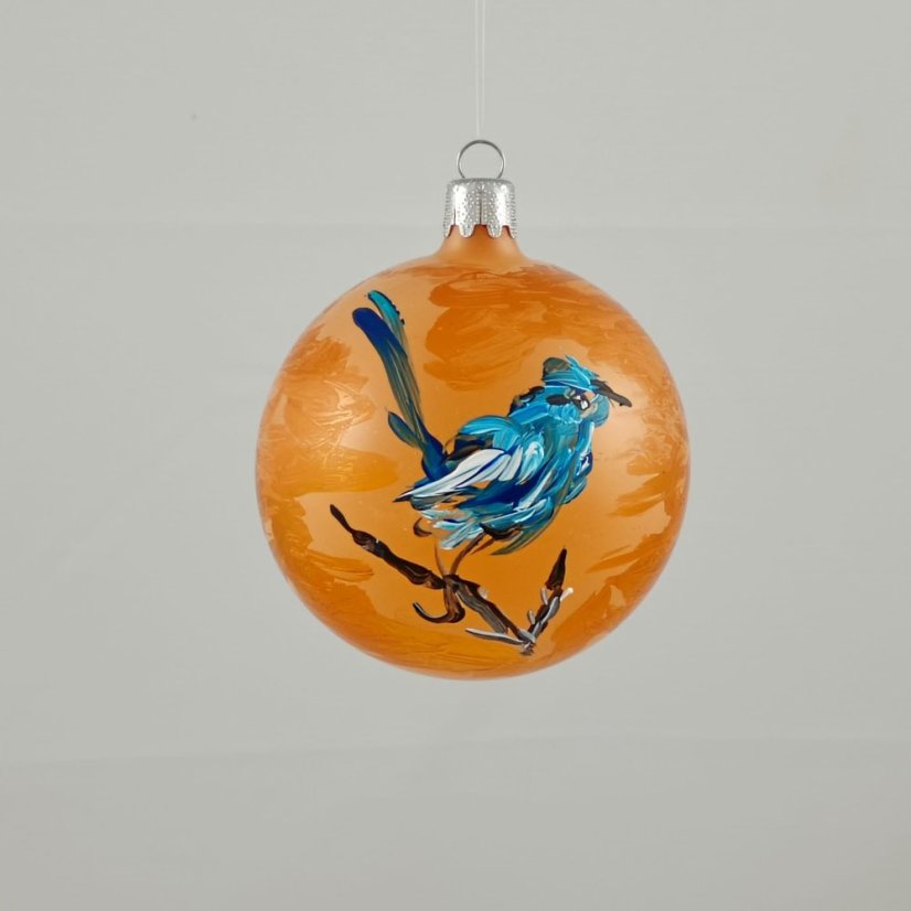 Ručně malovaná skleněná ozdoba „Ptáci pouště“ - oranžová koule
