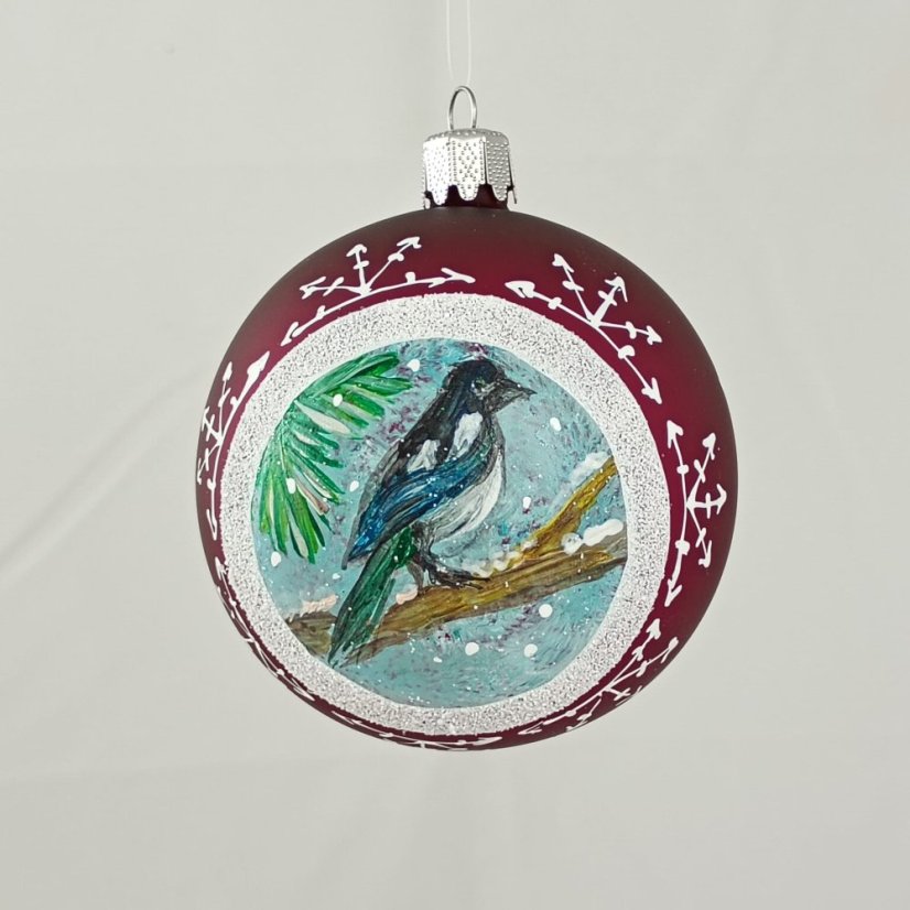 Kézzel festett üveg gömb – Madárka kollekció fehér keretben