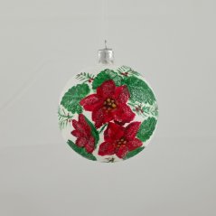 Ručně malovaná skleněná koule s vánoční hvězdou (bílý mat)