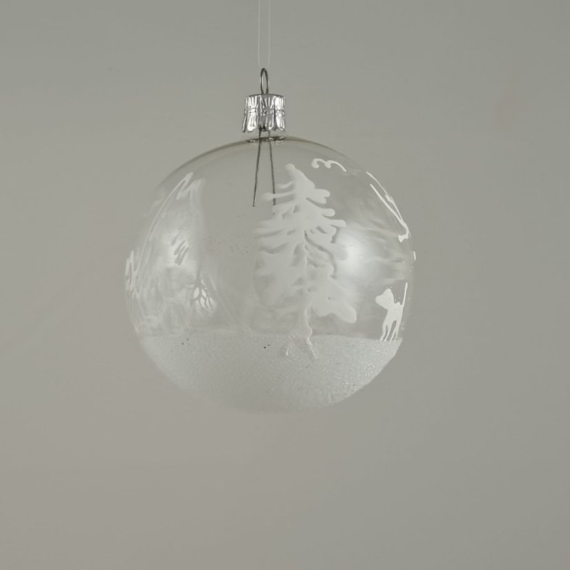 Üveges karácsonyi gömb - fehér téli táj
