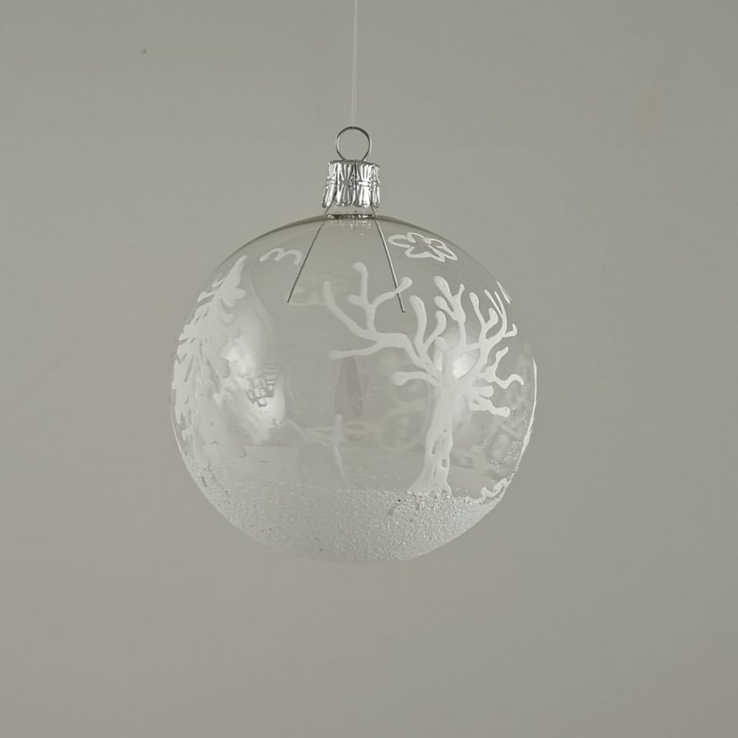 Üveges karácsonyi gömb - fehér téli táj