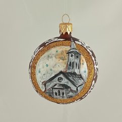 Kézzel fújt karácsonyi gömb falusi / táj mintával