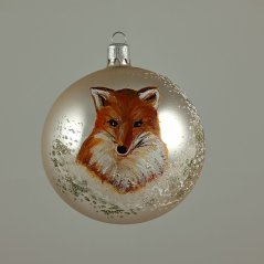 Ručně malovaná skleněná vánoční koule s loveckým motivem - Liška ve sněhu (perleťově matná)