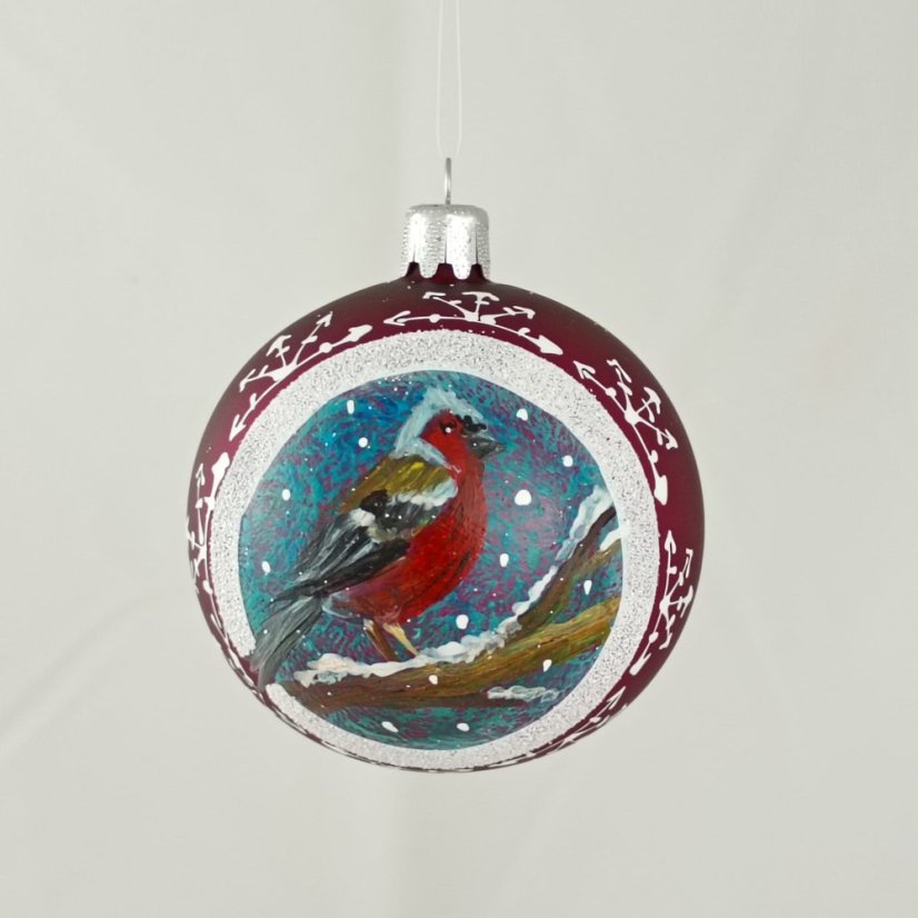 Kézzel festett üveg gömb – Madárka kollekció fehér keretben