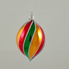 Skleněná ozdoba „Vánoční spirála“ - červeno-zeleno-zlatá oliva