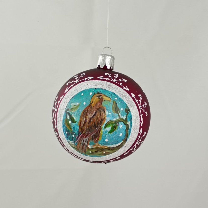 Kézzel festett üveg gömb – Madárka kollekció fehér keretben