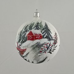 Ručně foukaná vánoční koule se vzorem krajinky, jedinečné umělecké dílo