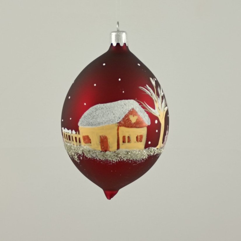 Kézzel festett üveg csepp - Téli falu / táj borongós matt háttéren