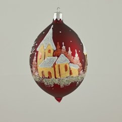 Kézzel festett üveg csepp - Téli falu / táj borongós matt háttéren