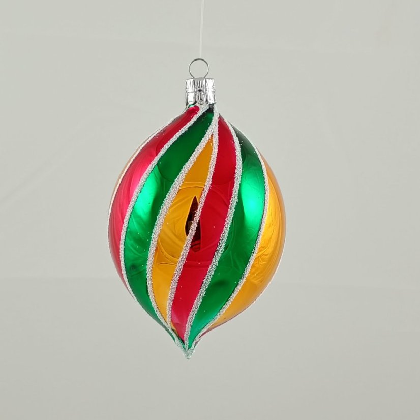 Skleněná ozdoba „Vánoční spirála“ - červeno-zeleno-zlatá oliva