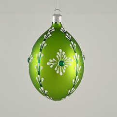 Sklenená vianočná ozdoba – zelená oliva s jemným ornamentom