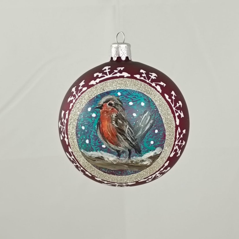 Kézzel festett üveggömb – Madárka kollekció ezüst keretben