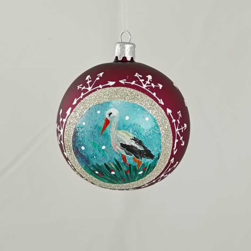 Kézzel festett üveggömb – Madárka kollekció ezüst keretben