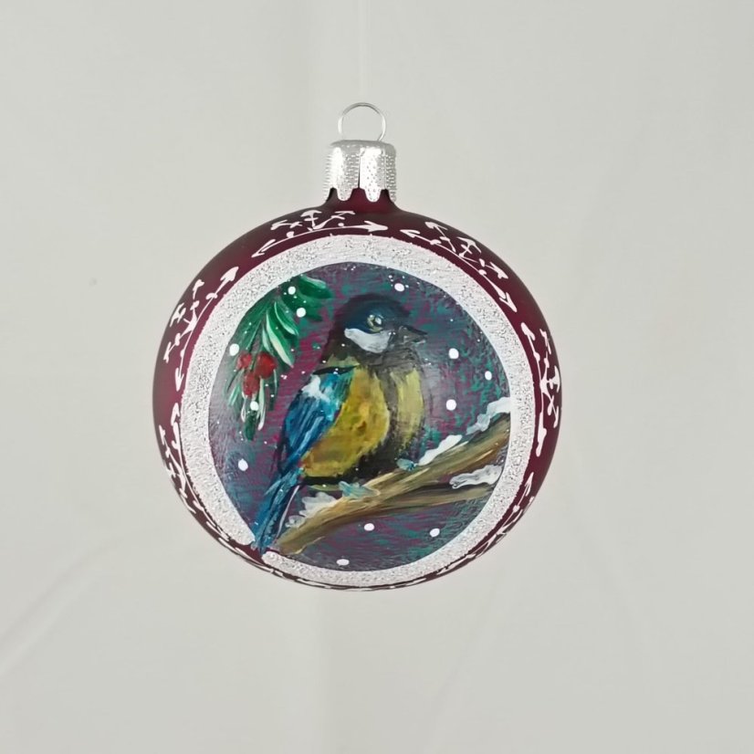 Kézzel festett üveg gömb – Madárka kollekció fehér keretben