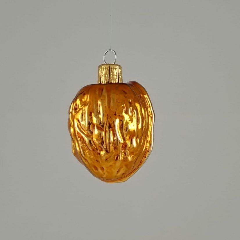 Ručně foukaný skleněný ořech - zlatý vysoký lesk