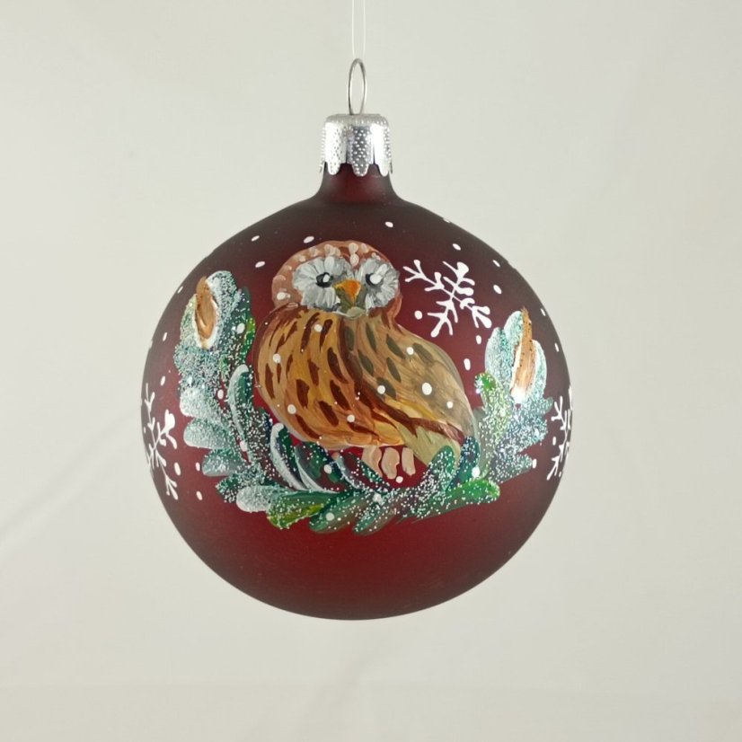 Vtáčik 9 – Sova, ručne maľovaná guľa, 7 cm