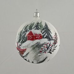 Ručně foukaná vánoční koule se vzorem krajinky, jedinečné umělecké dílo