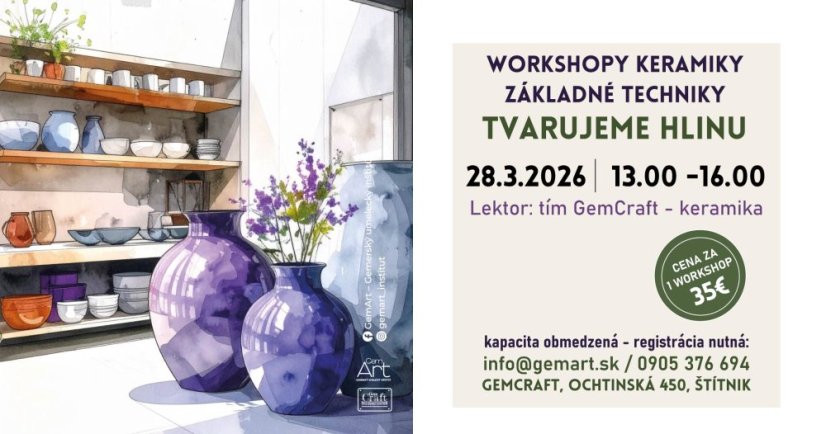 Workshop keramiky ZÁKLADNÍ TECHNIKY - Tvarujeme hlínu - 28.3.2026