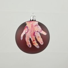 Üveg gömb „Kéz“ - kézzel festett sötétvörös dísz