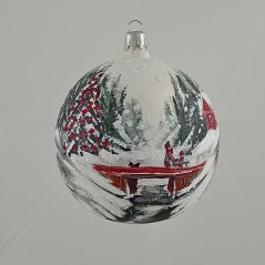 Ručně foukaná vánoční koule se vzorem krajinky, jedinečné umělecké dílo