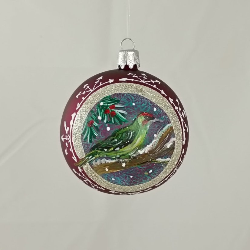 Kézzel festett üveggömb – Madárka kollekció ezüst keretben