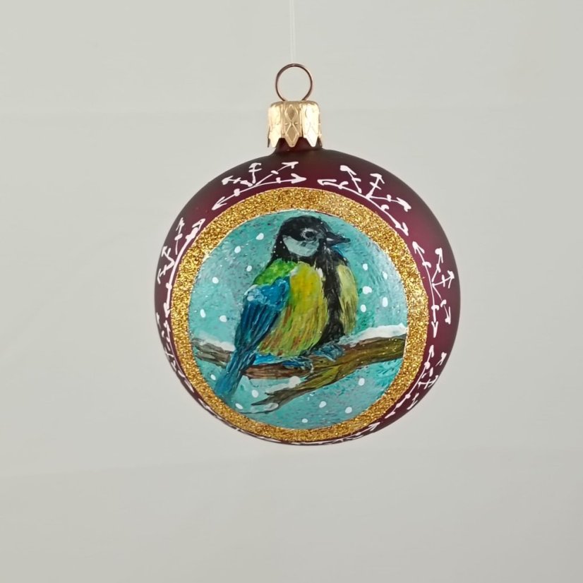 Kézzel festett üveggömb – Madárkák kollekció arany keretben