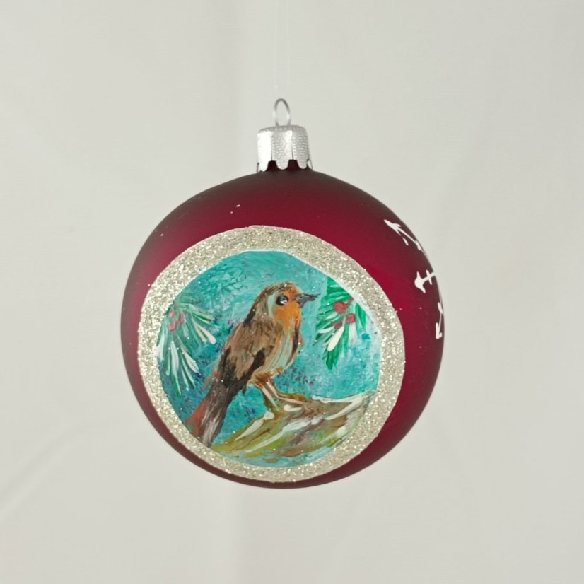 Kézzel festett üveggömb – Madárka kollekció ezüst keretben