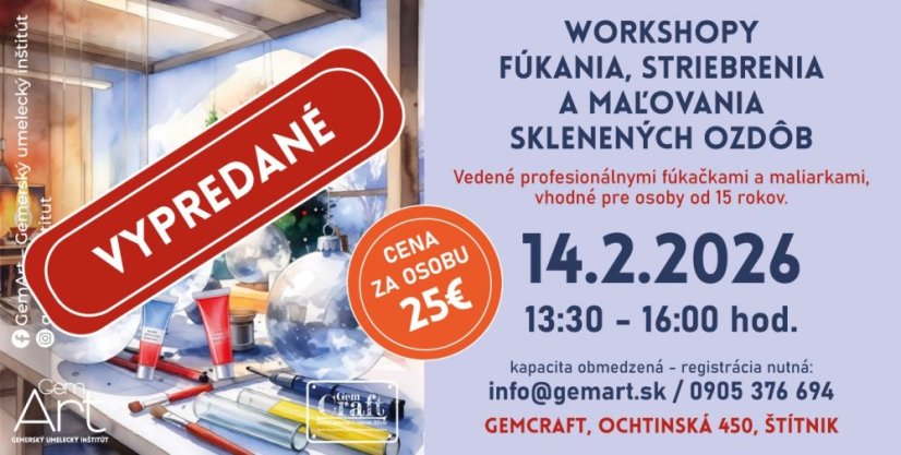 Workshop foukání, stříbření a malování skla 21.2.2026 Workshop foukání, stříbření a malování skla 21.2.2026