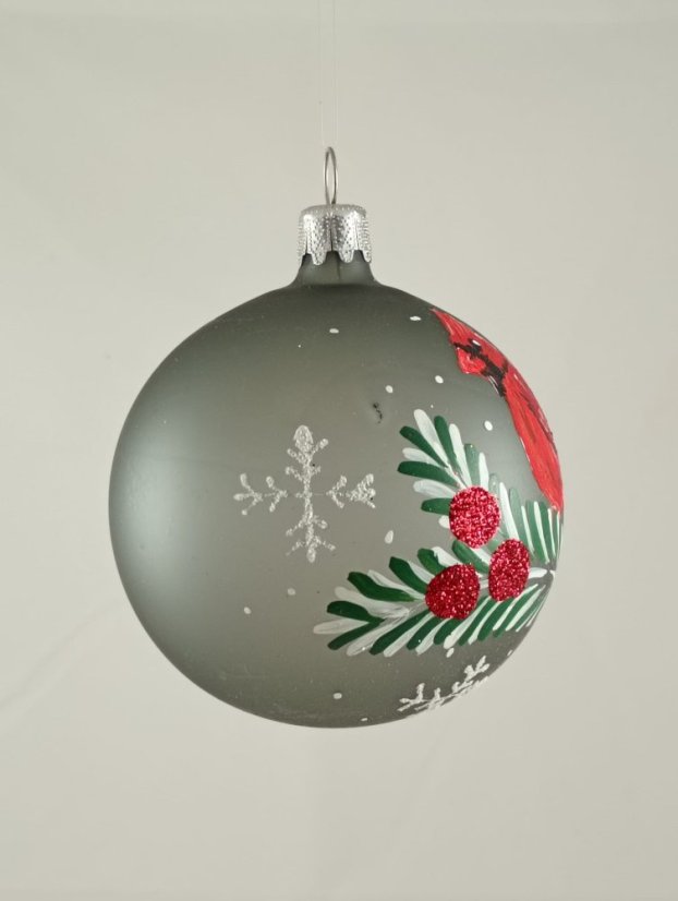 Vtáčik 7 – Kardinál červený, ručne maľovaná guľa, 7 cm