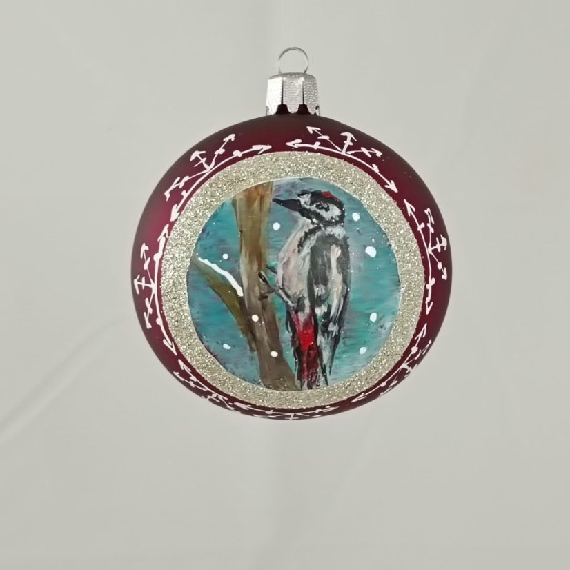 Kézzel festett üveggömb – Madárka kollekció ezüst keretben