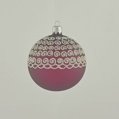 Kézzel fújt karácsonyi gömb csipke mintával//Elérhető piros és zöld színben