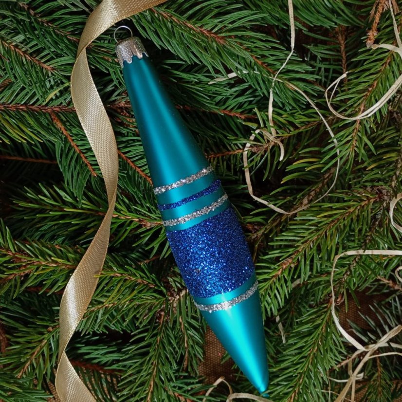 Kézzel fújt karácsonyi rakéta türkiz színű kék mintával