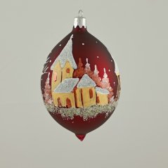 Kézzel festett üveg csepp - Téli falu / táj borongós matt háttéren