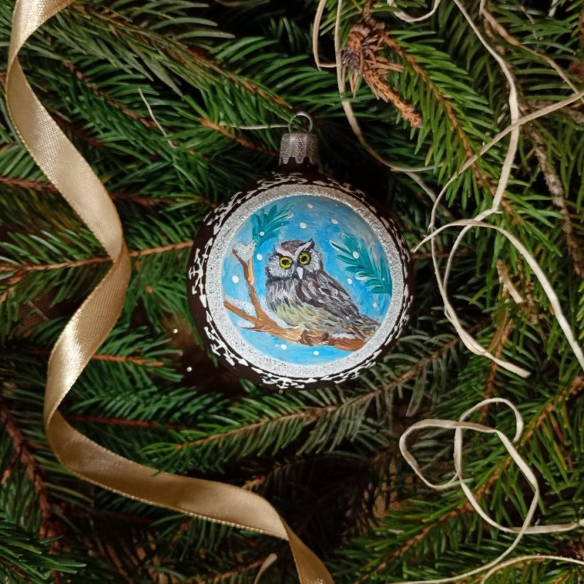 Kézzel festett üveg gömb – Madárka kollekció fehér keretben