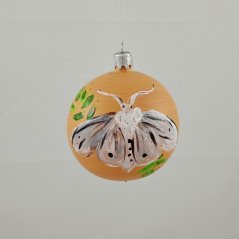 Ručně malovaná vánoční koule „Motýlí tanec“ - oranžová, sklo