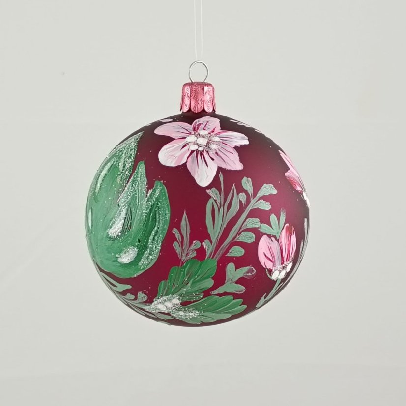 Ručně malovaná skleněná koule „Burgundská romance“