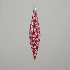 Üveges átlátszó karácsonyi rakéta piros csillogó pókháló díszítéssel