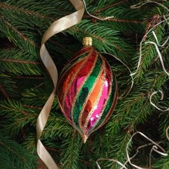 Ručně foukaná vánoční oliva barevná, se vzorem