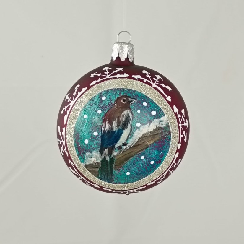Kézzel festett üveggömb – Madárka kollekció ezüst keretben