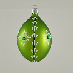 Sklenená vianočná ozdoba – zelená oliva s jemným ornamentom