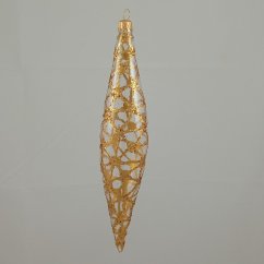 Üvegből készült karácsonyi dísz csepp alakban, arany csillogó pókháló mintával