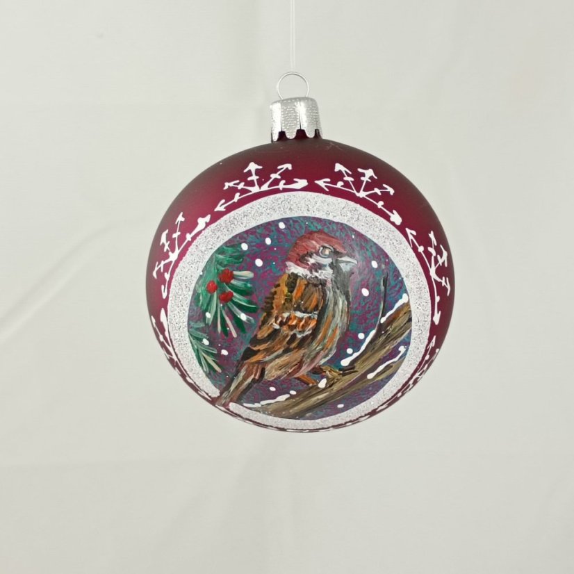 Kézzel festett üveg gömb – Madárka kollekció fehér keretben