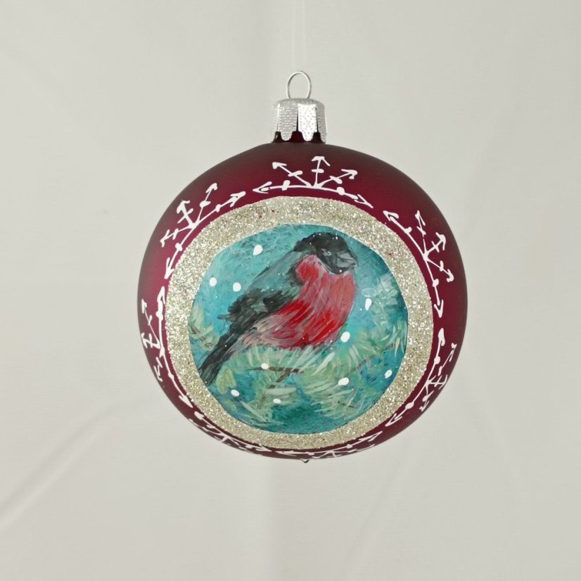 Kézzel festett üveggömb – Madárka kollekció ezüst keretben