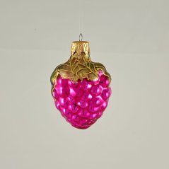 Sklenená vianočná ozdoba – malina v žiarivej ružovej
